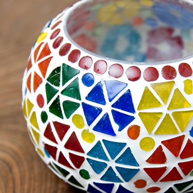 ホワイトモザイクキャンドルホルダー - 朝顔 5 - 拡大写真です