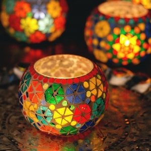 ホワイトモザイクキャンドルホルダー - 朝顔(ID-LAMP-222)