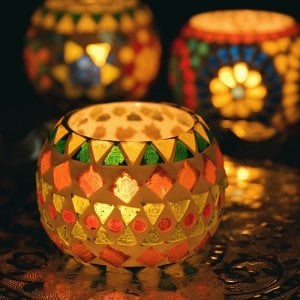 ホワイトモザイクキャンドルホルダー - ジオメトリック(ID-LAMP-240)