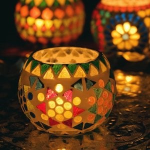 ホワイトモザイクキャンドルホルダー - ヘキサグラム(ID-LAMP-241)