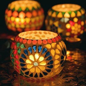 ホワイトモザイクキャンドルホルダー - 花火(ID-LAMP-242)