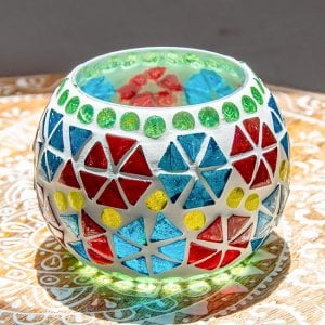 ホワイトモザイクキャンドルホルダー - 朝顔(ID-LAMP-243)