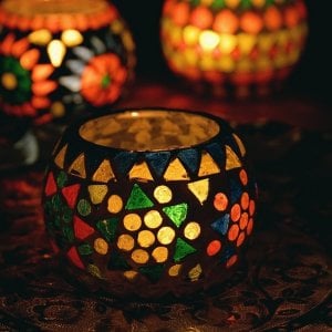 ブラックモザイクキャンドルホルダー - ヘキサグラム(ID-LAMP-244)