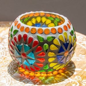 ブラックモザイクキャンドルホルダー - フラワー(ID-LAMP-245)