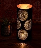 幾何学模様の透かし彫りが美しいマンダラランプ[高さ:22.5cm](ID-LAMP-258)