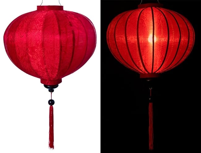 ベトナム伝統のホイアン・ランタン(提灯) - 丸型（大） 12 - 選択2：赤