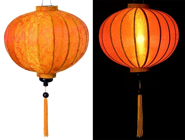 ベトナム伝統のホイアン・ランタン(提灯) - 丸型（大） 15 - 選択5：橙
