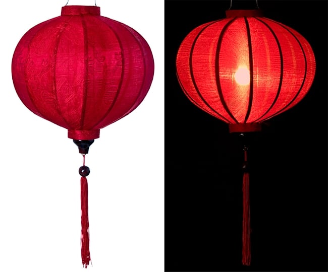 ベトナム伝統のホイアン・ランタン(提灯) - 丸型（中） 12 - 選択2：赤