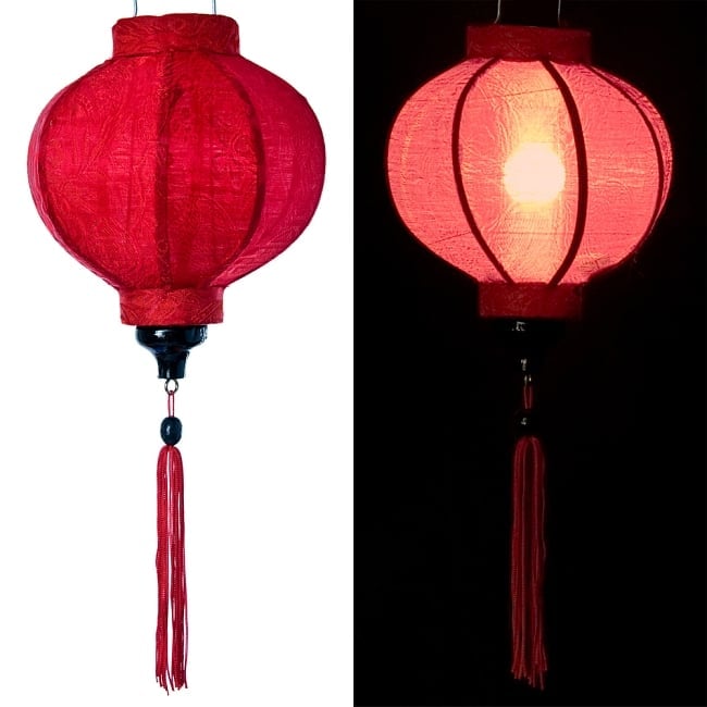ベトナム伝統のホイアン・ランタン(提灯) - 丸型（小） 12 - 選択2：赤