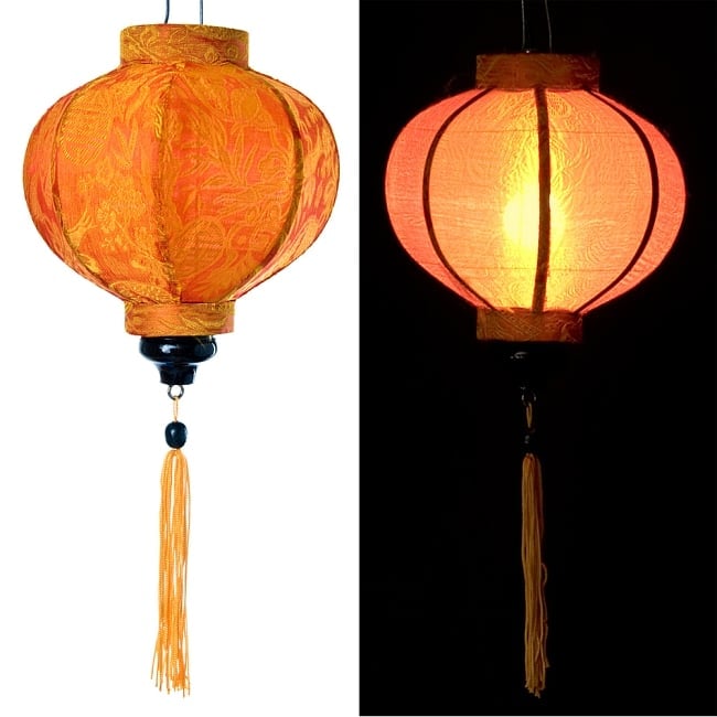 ベトナム伝統のホイアン・ランタン(提灯) - 丸型（小） 15 - 選択5：橙