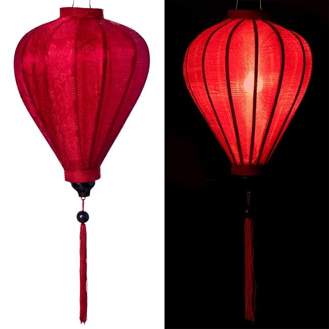 ベトナム伝統のホイアン・ランタン(提灯) - ほおずき型（中） 12 - 選択2：赤