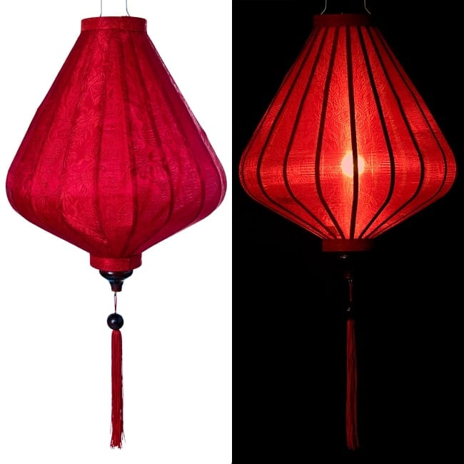ベトナム伝統のホイアン・ランタン(提灯) - ダイヤ型（大） 12 - 選択2：赤