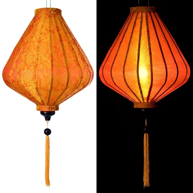 ベトナム伝統のホイアン・ランタン(提灯) - ダイヤ型（大） 15 - 選択5：橙