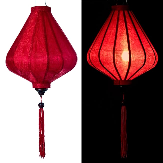 ベトナム伝統のホイアン・ランタン(提灯) - ダイヤ型（中） 12 - 選択2：赤