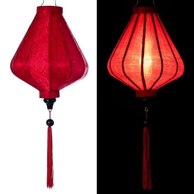 ベトナム伝統のホイアン・ランタン(提灯) - ダイヤ型（小） 12 - 選択2：赤