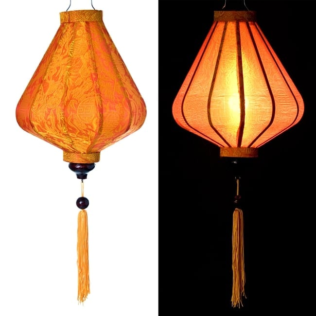 ベトナム伝統のホイアン・ランタン(提灯) - ダイヤ型（小） 15 - 選択5：橙