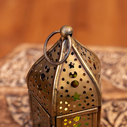 モロッコスタイルの透かし彫りLEDキャンドルランタン【ロウソク風LEDキャンドル付き】 - 〔グリーン〕約11.7cm×約6.1cm - サブ4