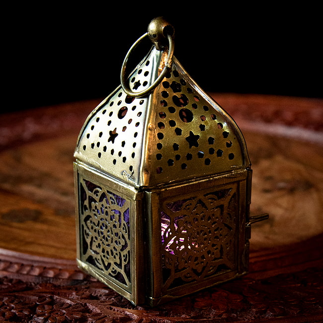 モロッコスタイルの透かし彫りLEDキャンドルランタン〔ロウソク風LEDキャンドル付き〕 - 約10.5×5.5cm 10 - デザイン2