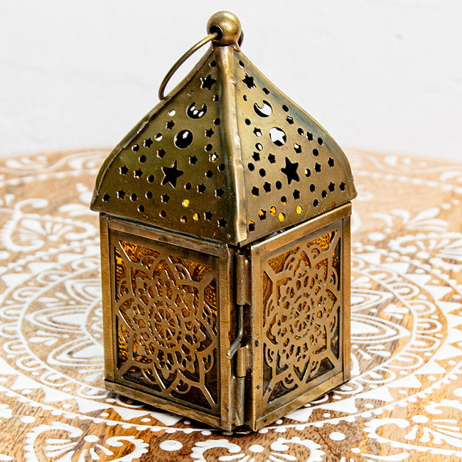 モロッコスタイルの透かし彫りLEDキャンドルランタン〔ロウソク風LEDキャンドル付き〕 - 約10.5×5.5cm 11 - デザイン1