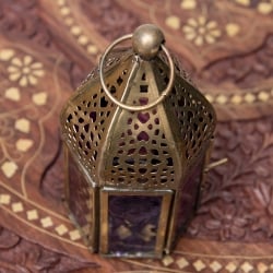 モロッコスタイルの透かし彫りキャンドルランタン〔ロウソク風LEDキャンドル付き〕 - 約10.5×6cm - サブ4