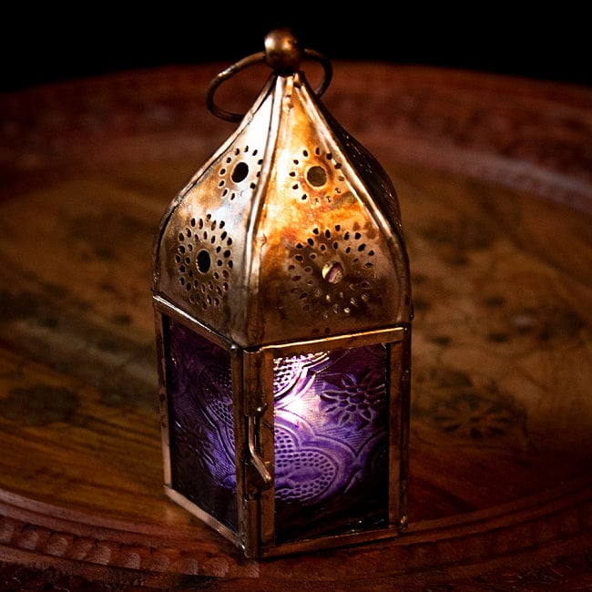 モロッコスタイルの透かし彫りLEDキャンドルランタン〔ロウソク風LEDキャンドル付き〕 -  約11×6cm 10 - デザイン2
