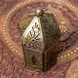 モロッコスタイルの透かし彫りLEDキャンドルランタン【ロウソク風LEDキャンドル付き】 - 【イエローグリーン】約12.5×6.5cm - サブ4