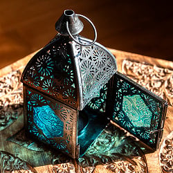 【5個セット】モロッコスタイルの透かし彫りLEDキャンドルランタン【ロウソク風LEDキャンドル付き】 - 【ブルー】約14×6.5cmの写真