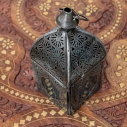 モロッコスタイルの透かし彫りキャンドルランタン〔ロウソク風LEDキャンドル付き〕 - 〔ブルー〕約14.5×6cm - サブ4