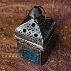 モロッコスタイルの透かし彫りLEDキャンドルランタン〔ロウソク風LEDキャンドル付き〕 - 〔ブルー〕約13.5×6cm - サブ4