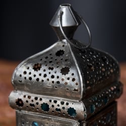 モロッコスタイルの透かし彫りLEDキャンドルランタン〔ロウソク風LEDキャンドル付き〕 - 〔ブルー〕約13.5×6cm - サブ5