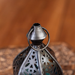 モロッコスタイルの透かし彫りLEDキャンドルランタン【ロウソク風LEDキャンドル付き】 - 〔ブルー〕約13×7cm - サブ5