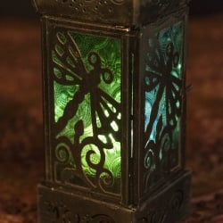 モロッコスタイルの透かし彫りLEDキャンドルランタン〔ロウソク風LEDキャンドル付き〕 - 〔ブルー＆グリーン〕約22.5×6cm - サブ2