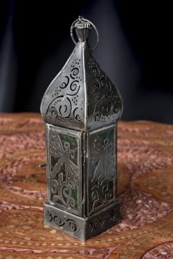 モロッコスタイルの透かし彫りLEDキャンドルランタン〔ロウソク風LEDキャンドル付き〕 - 〔ブルー＆グリーン〕約22.5×6cm - サブ3