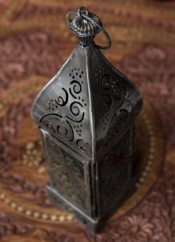 モロッコスタイルの透かし彫りLEDキャンドルランタン〔ロウソク風LEDキャンドル付き〕 - 〔ブルー＆グリーン〕約22.5×6cm - サブ4