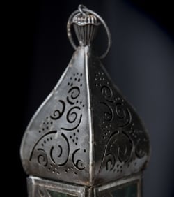 モロッコスタイルの透かし彫りLEDキャンドルランタン〔ロウソク風LEDキャンドル付き〕 - 〔ブルー＆グリーン〕約22.5×6cm - サブ5