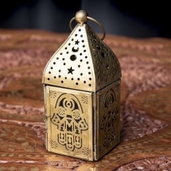 モロッコスタイルの透かし彫りLEDキャンドルランタン〔ロウソク風LEDキャンドル付き〕 - 〔パープル〕約13×7cm - サブ3