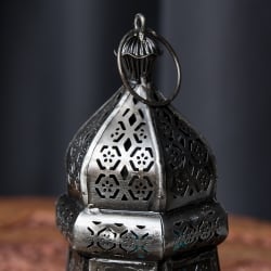 モロッコスタイルの透かし彫りLEDキャンドルランタン〔ロウソク風LEDキャンドル付き〕 - 〔ブルー〕約19×10cm - サブ5