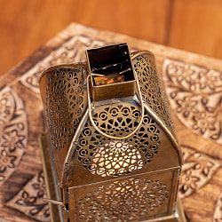 モロッコスタイルの透かし彫りLEDキャンドルランタン【ロウソク風LEDキャンドル付き】〔クリア〕約15.5cm×約8.1cm - サブ4