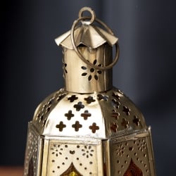 モロッコスタイルの透かし彫りLEDキャンドルランタン〔ロウソク風LEDキャンドル付き〕 - 〔オレンジ〕約21.5cm - サブ5