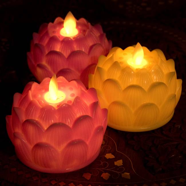 ゆらめく睡蓮の灯り 　ロウソク風LEDロータスキャンドルライト〔7cm×8cm〕 - ピンク 9 - 複数個並べても素敵ですよ！