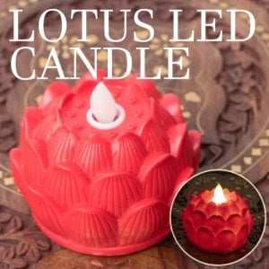 ゆらめく睡蓮の灯り 　ロウソク風LEDロータスキャンドルライト〔7cm×8cm〕 - レッド(ID-LAMP-345)