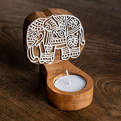 ウッドブロックのキャンドルホルダー - エレファント - サブ3