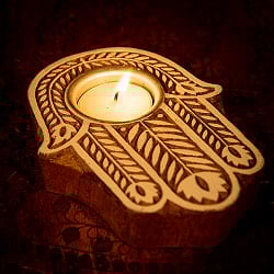 ウッドブロックのキャンドルホルダー - ハムサ - サブ2