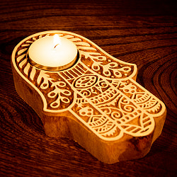 ウッドブロックのキャンドルホルダー - ハムサ - サブ2