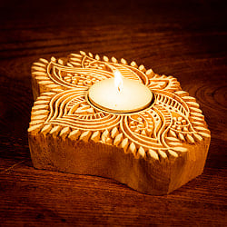 ウッドブロックのキャンドルホルダー - ボタニカル - サブ2