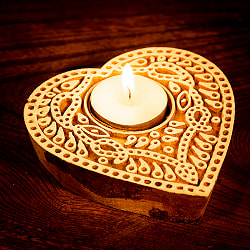 ウッドブロックのキャンドルホルダー - ボタニカルハート - サブ2