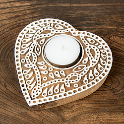 ウッドブロックのキャンドルホルダー - ボタニカルハート - サブ3