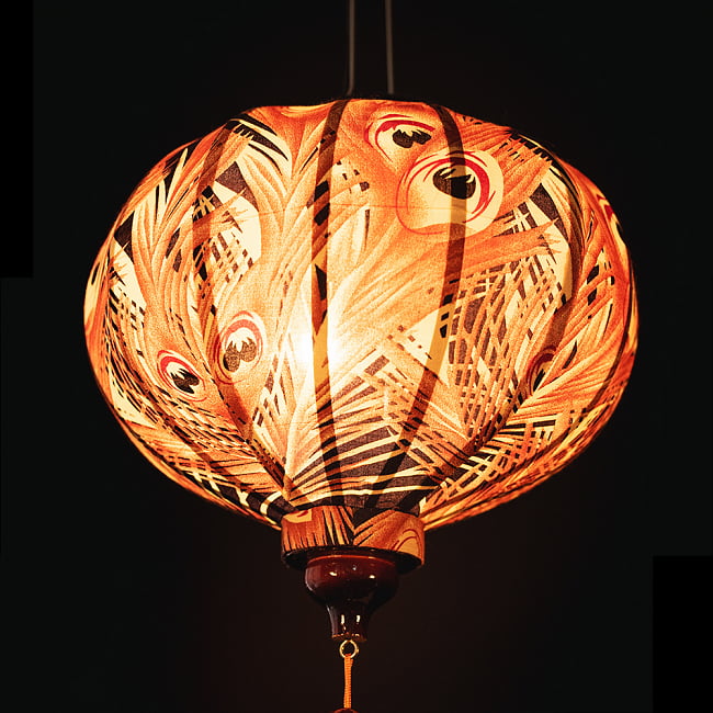 華やかな柄入り　ベトナム伝統のホイアン・ランタン〔提灯〕 - 丸型〔孔雀模様〕 5 - 角度を変えてみてみました。