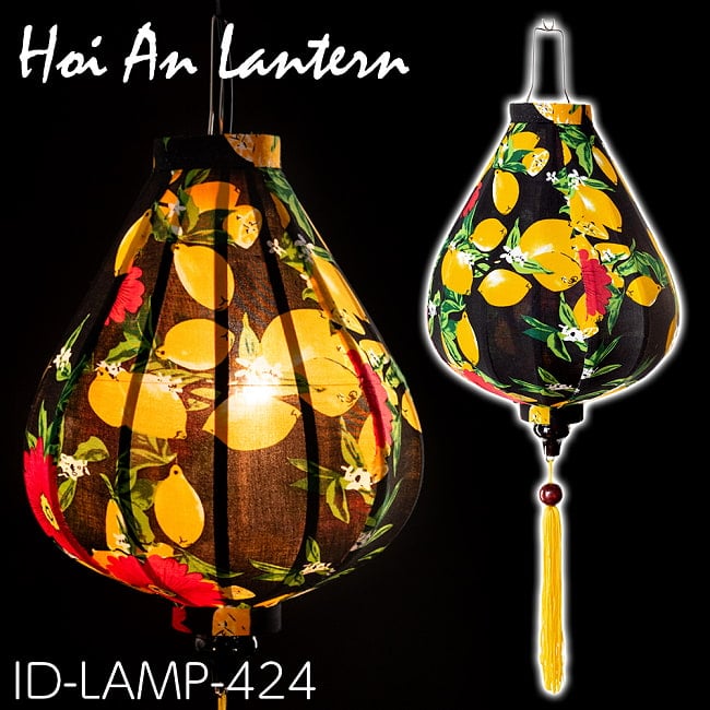 華やかな柄入り　ベトナム伝統のホイアン・ランタン〔提灯〕 - ほおずき型〔ボタニカル模様〕 6 - ID-LAMP-424