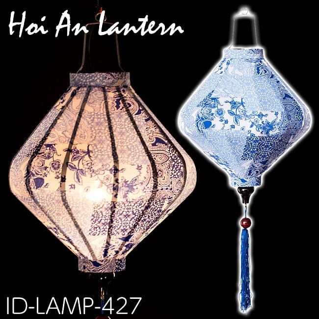 華やかな柄入り　ベトナム伝統のホイアン・ランタン〔提灯〕 - ほおずき型〔ボタニカル模様〕 9 - ID-LAMP-427